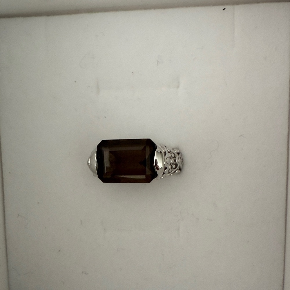 Lia Sophia Silver Ring with Dark Brown Gemstone